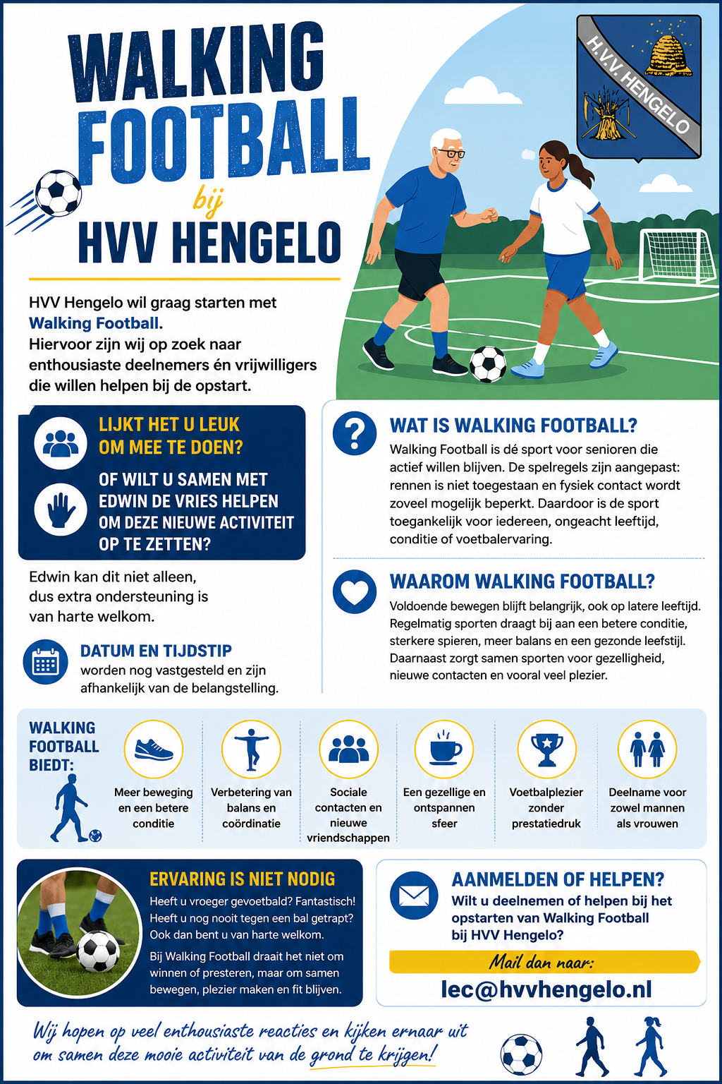 Walking Football bij HVV Hengelo wie doet er mee?