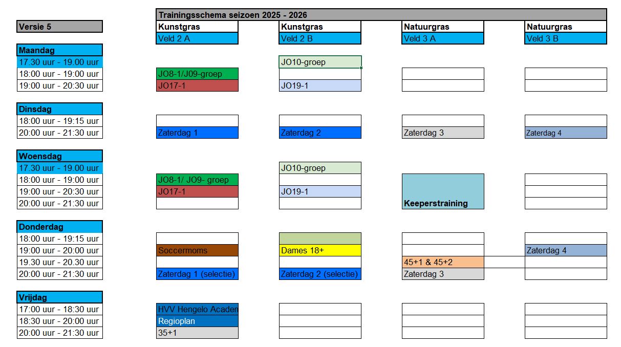 Trainingsschema seizoen 2025/2026